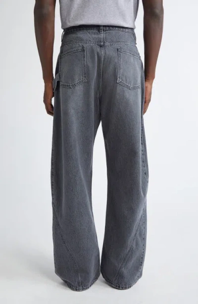 Jw Anderson J. W. Anderson Relaxed Fit Grey Jeans With Diagonal Stitching And Embroidered Logo In Black