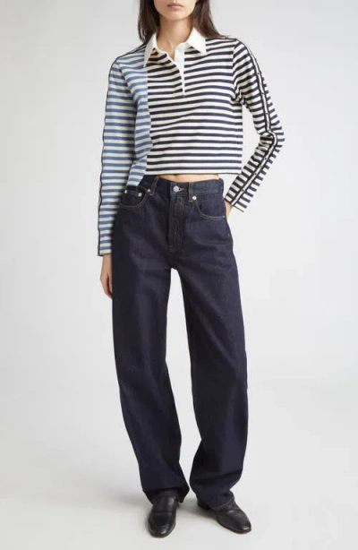 3.1 Phillip Lim Stripe Long Sleeve Cotton Polo Shirt In Multi