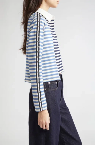 3.1 Phillip Lim Stripe Long Sleeve Cotton Polo Shirt In Multi