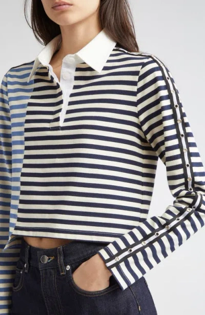 3.1 Phillip Lim Stripe Long Sleeve Cotton Polo Shirt In Multi
