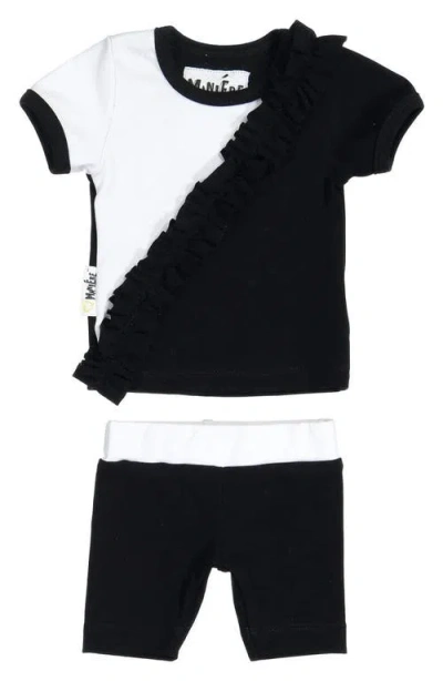 Maniere Manière Kids' Colorblock Ruffle Top & Shorts Set In Black