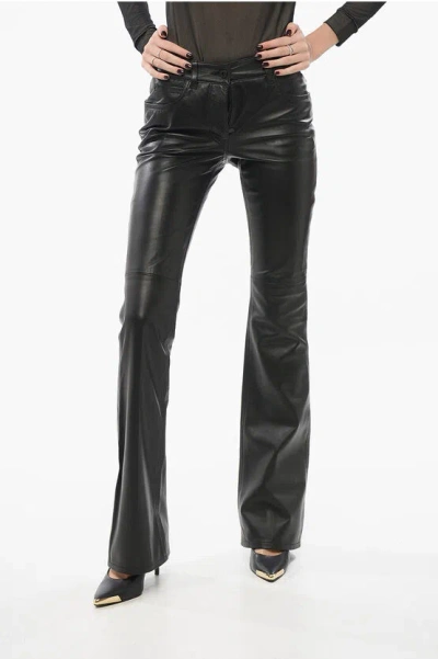 Off-white Leather Flared Pants In Black