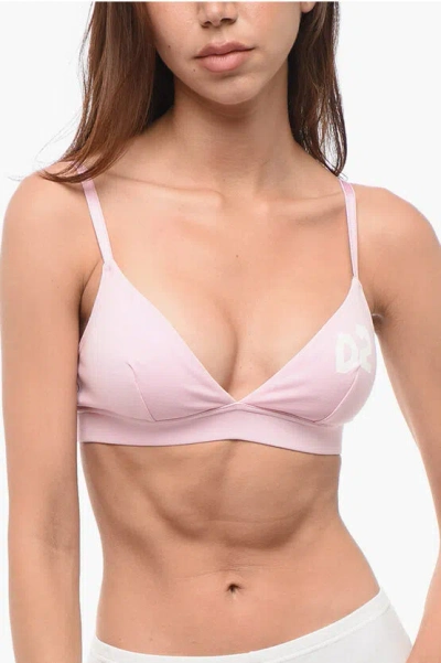 Dsquared2 Stretch Cotton Triangle Bra With Printed Logo In Pink