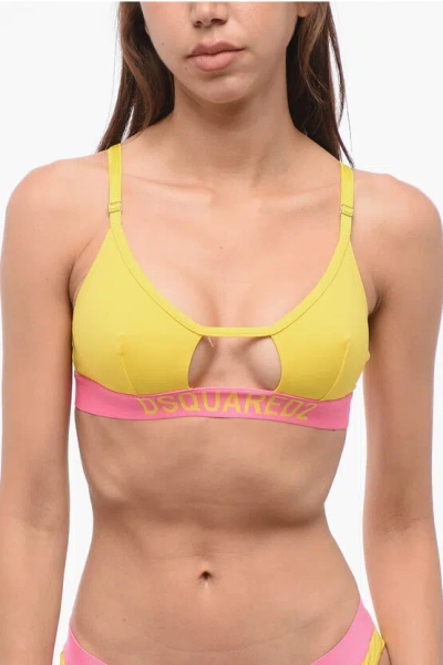 Dsquared2 Triangle Bra With Logoed Band And Cut Out In Yellow