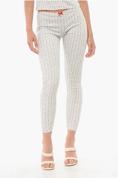 Dsquared2 Cotton Blend Leggings With Floral Patterned Motif In White