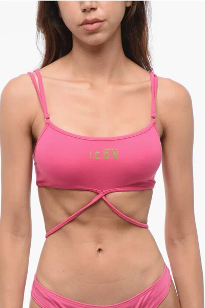 Dsquared2 Solid Color Icon Bra Top With Crossed Straps In Pink