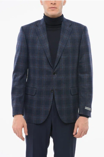 Nino Danieli Checkered Motif Wool Single Breasted Blazer In Blue