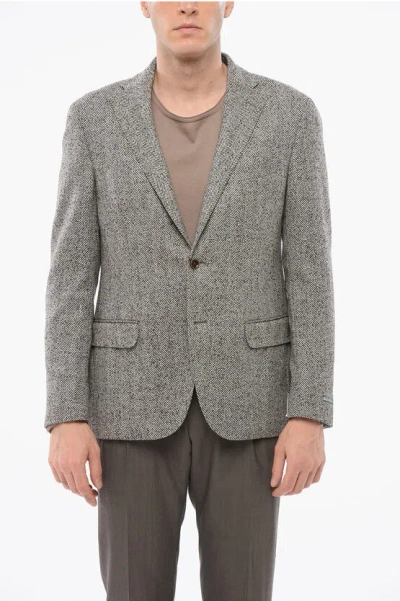 Nino Danieli Wool Blend Single Breasted Blazer Herringbone Motif Withflap In Gray