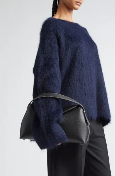 Totême Structured Black Leather Shoulder Bag With Flap Closure