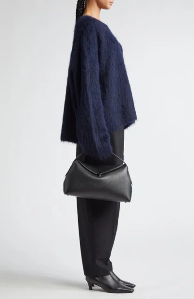 Totême Structured Black Leather Shoulder Bag With Flap Closure