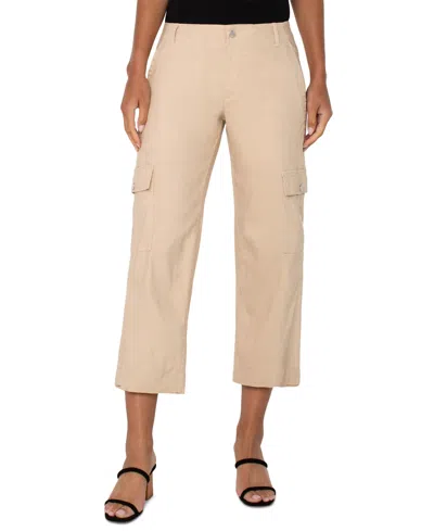 Liverpool Los Angeles Crop Straight Leg Linen Blend Utility Pants In Neutral