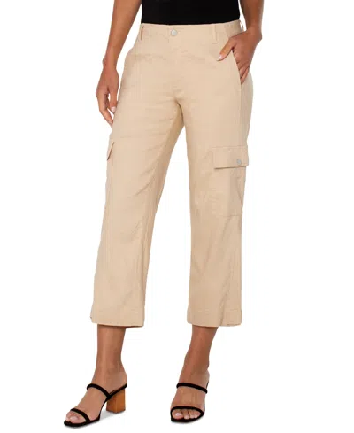 Liverpool Los Angeles Crop Straight Leg Linen Blend Utility Pants In Neutral