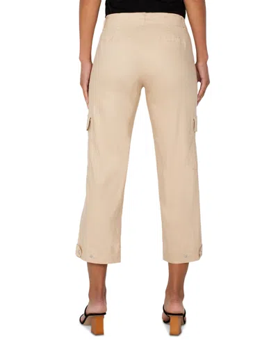 Liverpool Los Angeles Crop Straight Leg Linen Blend Utility Pants In Neutral