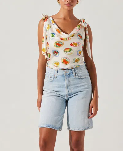 Astr Allexina Cowl Neckline Top In Ivory Fruit Cocktail In White