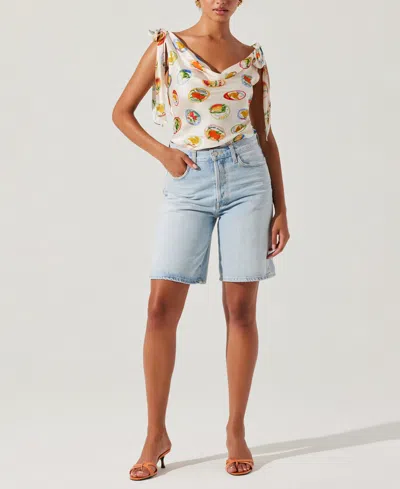 Astr Allexina Cowl Neckline Top In Ivory Fruit Cocktail In White