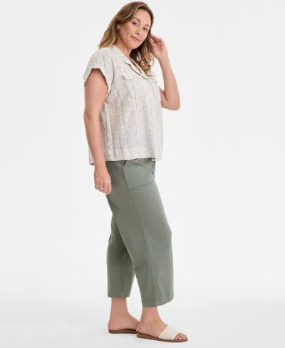 Liverpool Los Angeles Trendy Plus Size Cargo Wide-leg Cropped Pant In Green
