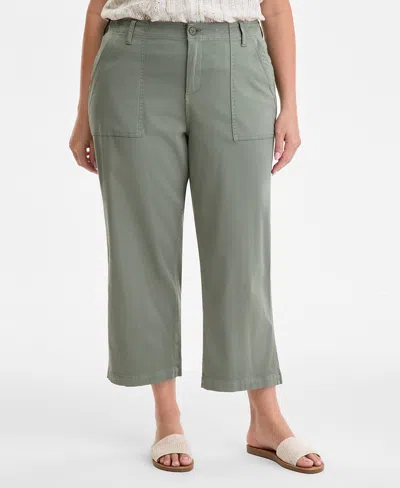 Liverpool Los Angeles Trendy Plus Size Cargo Wide-leg Cropped Pant In Green
