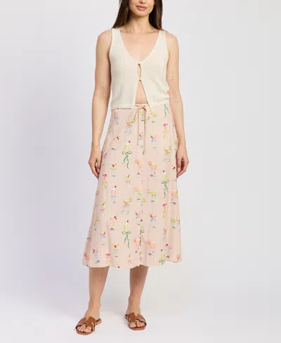 En Saison Button A-line Midi Skirt In Pink Multi In Neutral