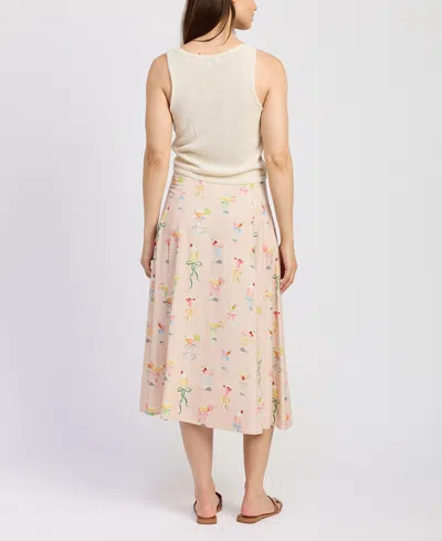 En Saison Button A-line Midi Skirt In Pink Multi In Neutral