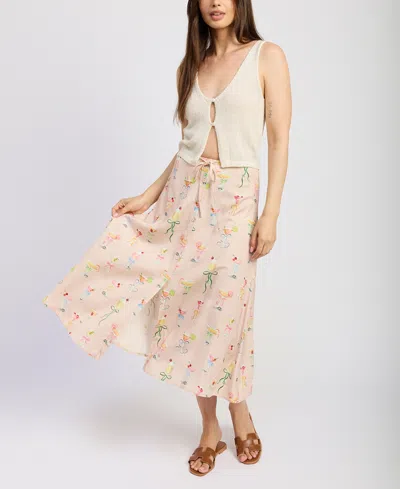 En Saison Button A-line Midi Skirt In Pink Multi In Neutral