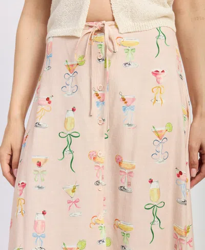 En Saison Button A-line Midi Skirt In Pink Multi In Neutral
