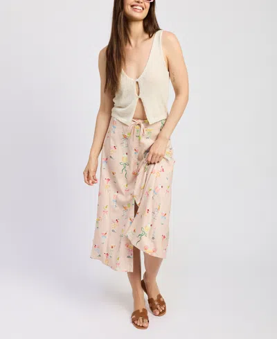En Saison Button A-line Midi Skirt In Pink Multi In Neutral