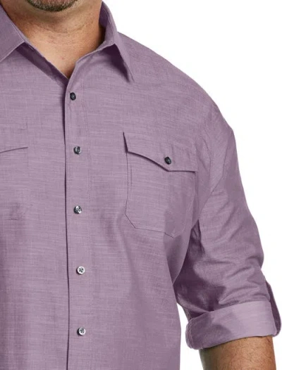 Synrgy By Dxl Big & Tall Slub Officer Sport Shirt In Purple