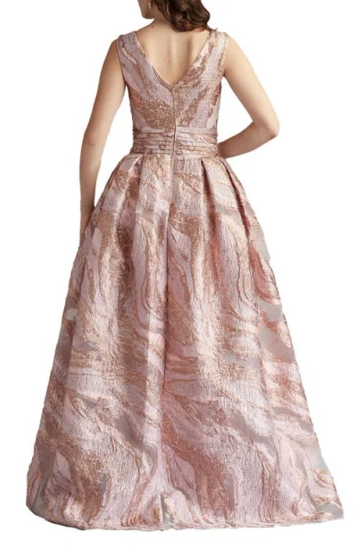 Tadashi Shoji Metallic Textured Abstract Print Gown In Metallic