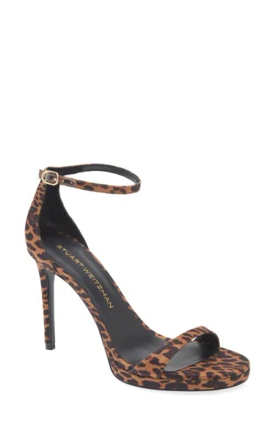 Stuart Weitzman Nudist Leopard Ankle-strap Platform Sandals