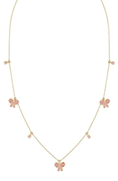 Bony Levy Pink Tourmaline Butterfly Charm Station Necklace In Gold