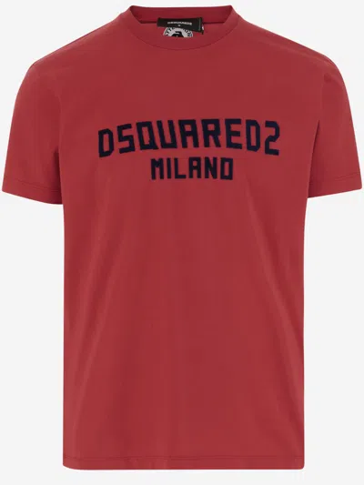 Dsquared2 Red Crewneck T-shirt With Logo Lettering On The Front