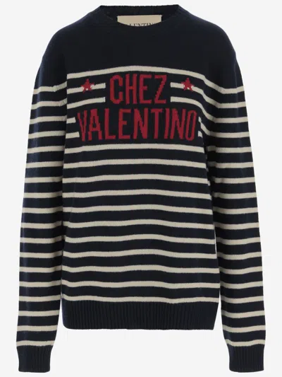 Valentino "chez Valentine" Wool Sweater In Blue