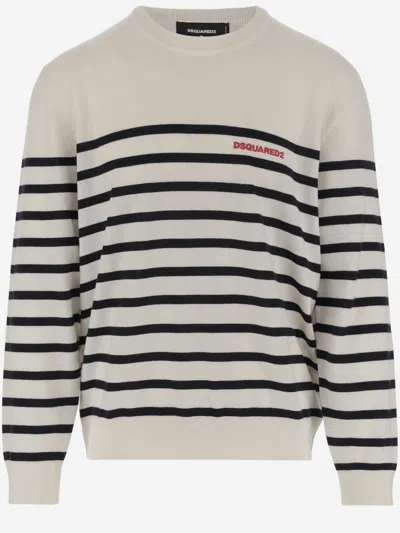 Dsquared2 Wool Sweater With Striped Pattern In Neutral