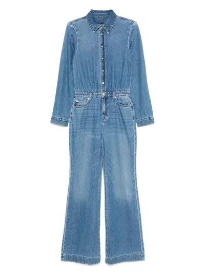 7 For All Mankind Long-sleeved Denim Jumpsuit In Blue