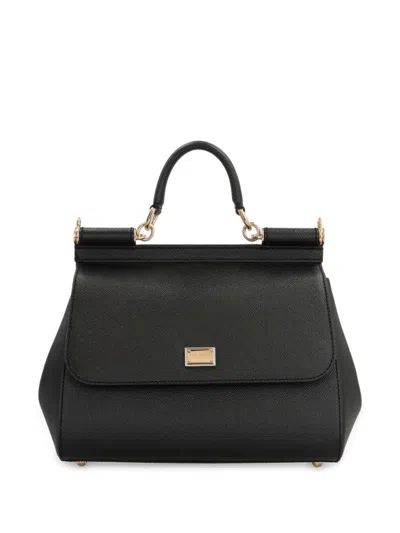 Dolce & Gabbana Black Handbag With Adjustable And Removable Shoulder Strap And Logo Plaque On The Front In Grained L In Black