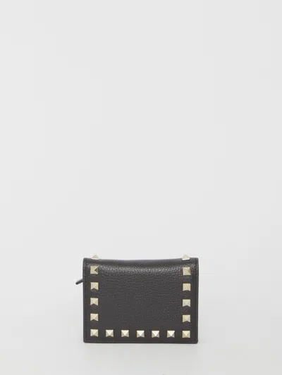 Valentino Garavani Grained Leather Studs Bi-fold Wallet In Gray