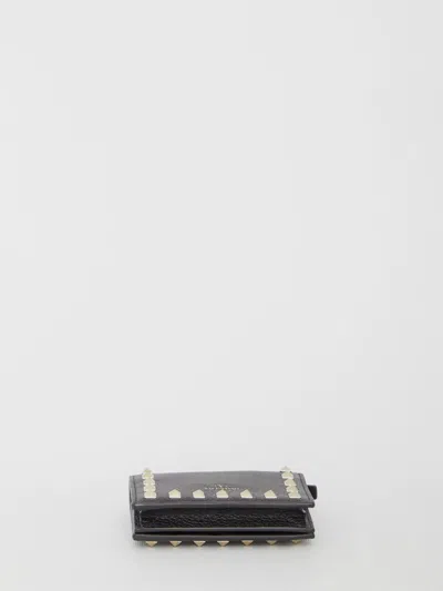 Valentino Garavani Grained Leather Studs Bi-fold Wallet In Gray