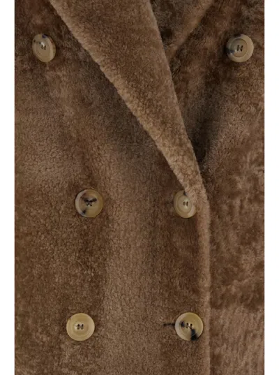 Blancha Brown Double-breasted Shearling Coat With Peak Revers