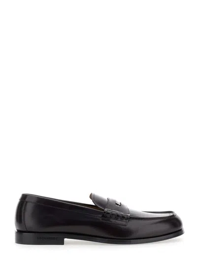 Dsquared2 Black Loafers With Logo Plaque On The Front In Black