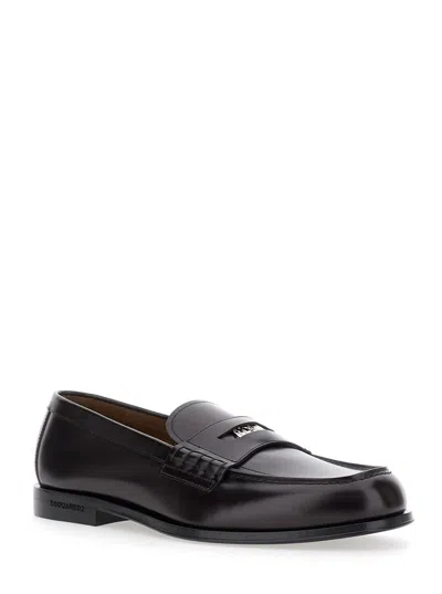 Dsquared2 Black Loafers With Logo Plaque On The Front In Black