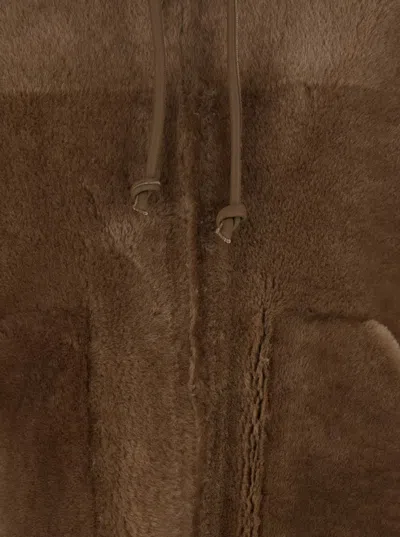 Blancha Brown Reversible Shearling Jacket With Drawstring Hood And Front Zip Closure In Brown