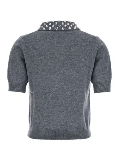 Blumarine Grey Polo Shirt  With Collar Beaded In Wool Woman In Gray
