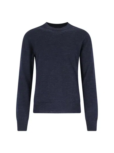 Maison Margiela Crewneck Sweater With Ribbed Cuffs And Elbow Patches In Blue