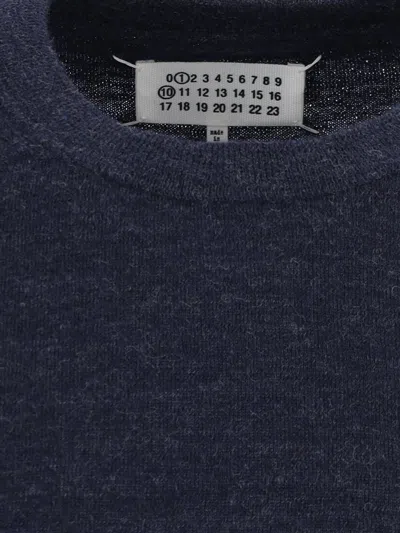Maison Margiela Crewneck Sweater With Ribbed Cuffs And Elbow Patches In Blue