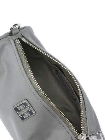 Tory Burch Virginia Cylinder Bag With Double-t Plaque In Gray