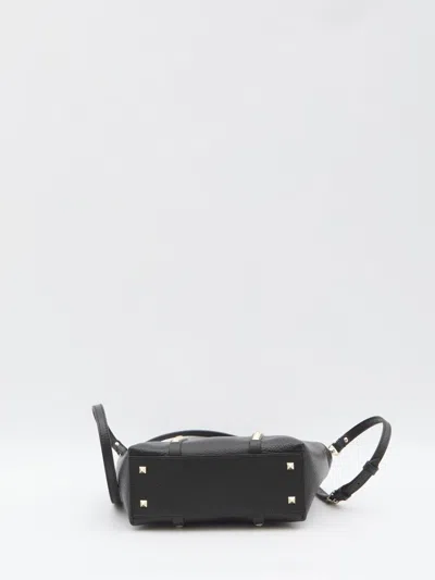 Valentino Garavani Rockstud Mini Tote In Hammered Leather In Black