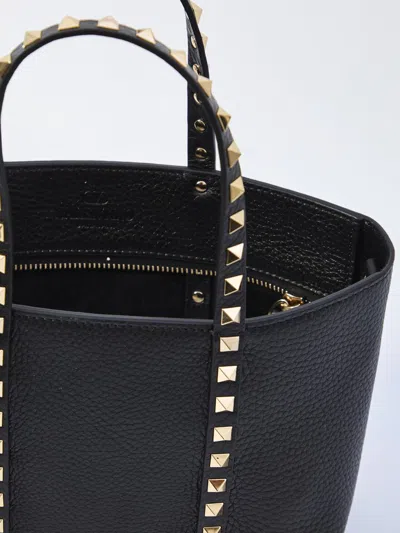 Valentino Garavani Rockstud Mini Tote In Hammered Leather In Black