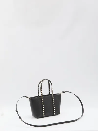 Valentino Garavani Rockstud Mini Tote In Hammered Leather In Black