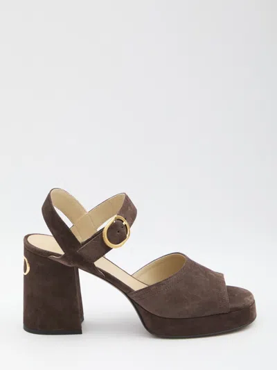 Valentino Fawcette Crust Leather Sandal Platform Heel In Brown