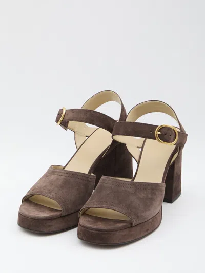 Valentino Fawcette Crust Leather Sandal Platform Heel In Brown